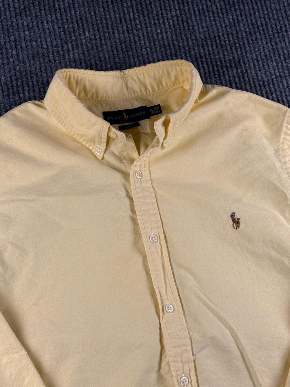 Ralph Lauren Slim Fit Button Up Mens XL Long Sleeve Yellow Solid Pony Preppy